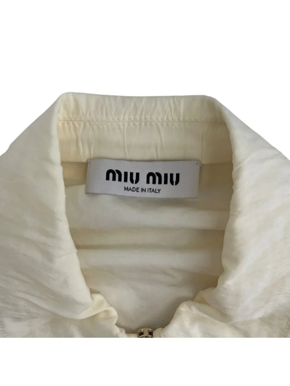 Miu Miu Logo Technical Silk Cropped Jacket Ivory 38